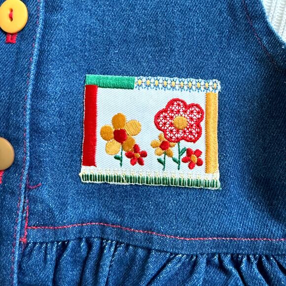 Vintage 90s Piano Kids Fashion Jumper Dress & Shirt Set Girls 6 Denim Floral - Picture 4 of 6